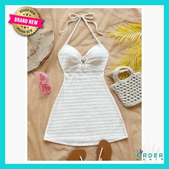 Backless Halter Mini Dress Y2K Summer Beach Vacation Sundress Casual - Picture 4 of 5